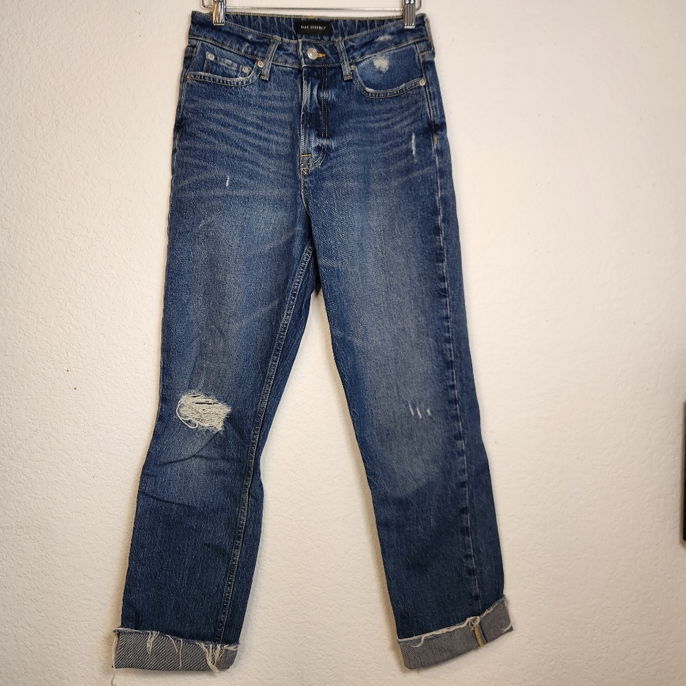 Free‎ Assembly Distressed Blue Women's Straight-Leg High-Rise Jeans, Size 2